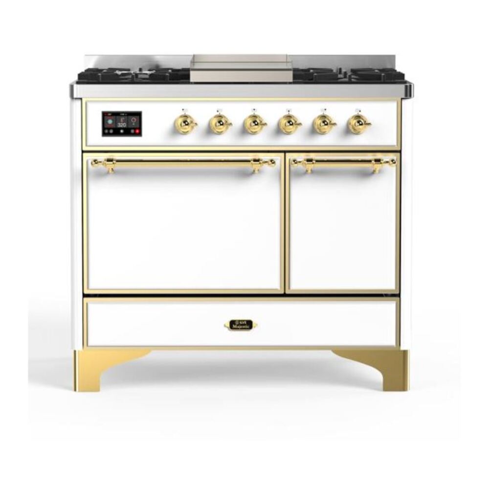 ILVE Majestic II 40 inch Solid Door Natural Gas Dual Fuel Range Brass White