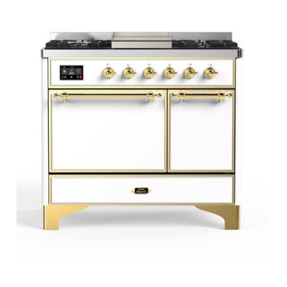 ILVE Majestic II 40 inch Solid Door Natural Gas Dual Fuel Range Brass White