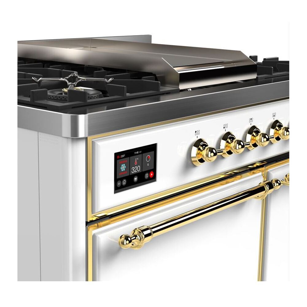 ILVE Majestic II 40 inch Solid Door Natural Gas Dual Fuel Range Brass White