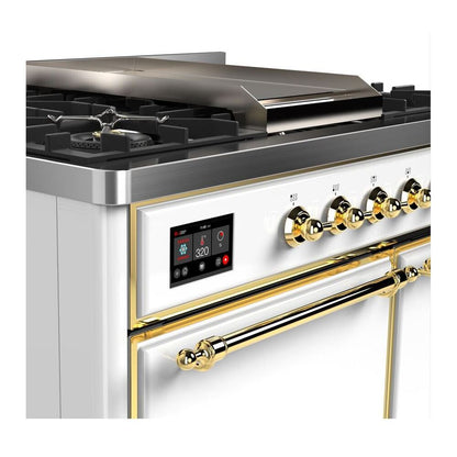 ILVE Majestic II 40 inch Solid Door Natural Gas Dual Fuel Range Brass White