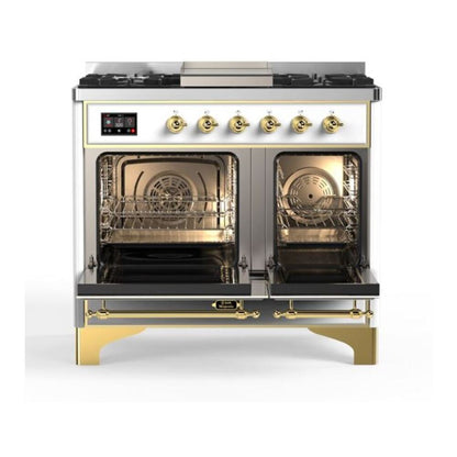 ILVE Majestic II 40 inch Solid Door Natural Gas Dual Fuel Range Brass White