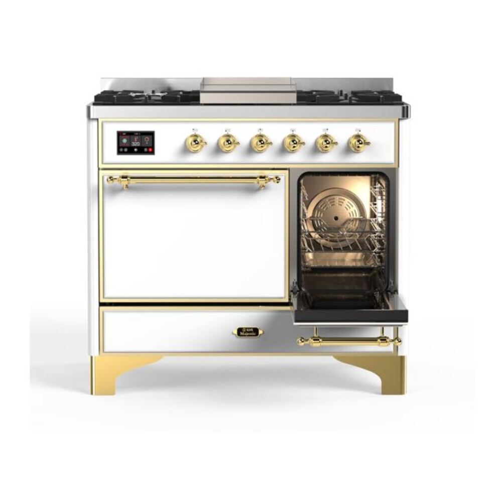 ILVE Majestic II 40 inch Solid Door Natural Gas Dual Fuel Range Brass White