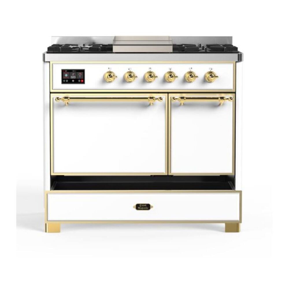 ILVE Majestic II 40 inch Solid Door Natural Gas Dual Fuel Range Brass White