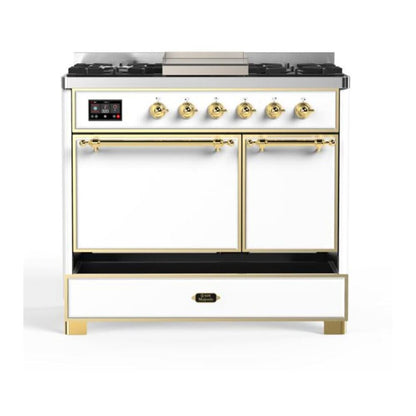 ILVE Majestic II 40 inch Solid Door Natural Gas Dual Fuel Range Brass White