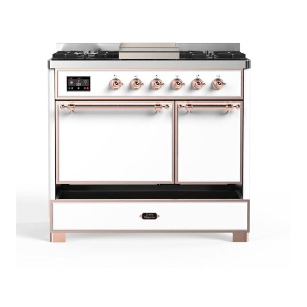 ILVE Majestic II 40 inch Solid Door Natural Gas Dual Fuel Range Copper White