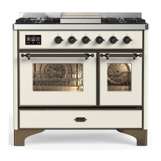 ILVE Majestic III 40" Antique White Dual Fuel Range with 6 Burners and Griddle Triple Glass Door Liquid Propane