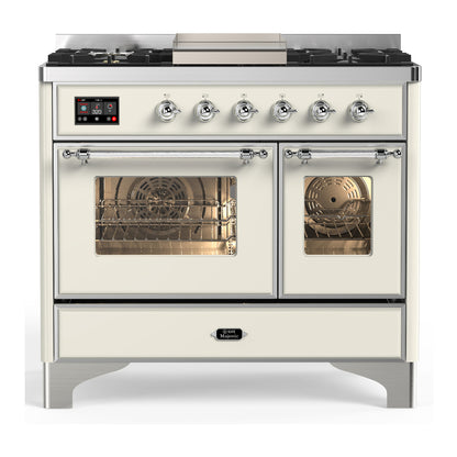 ILVE Majestic III 40" Antique White Dual Fuel Range with 6 Burners and Griddle Triple Glass Door Liquid Propane