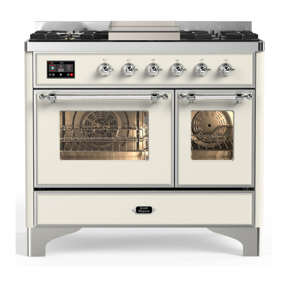 ILVE Majestic III 40" Antique White Dual Fuel Range with 6 Burners and Griddle Triple Glass Door Natural Gas