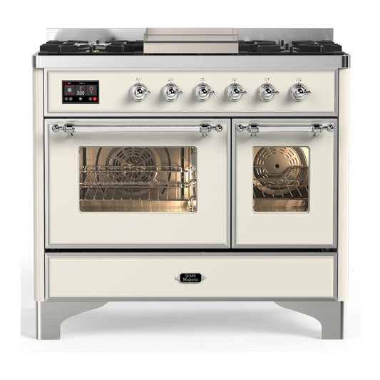 ILVE Majestic III 40" Antique White Dual Fuel Range with 6 Burners and Griddle Triple Glass Door Natural Gas