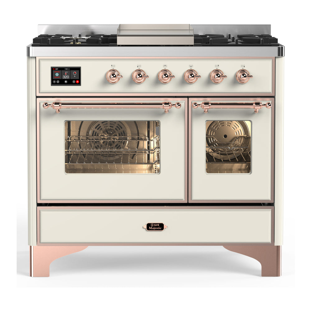ILVE Majestic III 40" Antique White Dual Fuel Range with 6 Burners and Griddle Triple Glass Door Natural Gas
