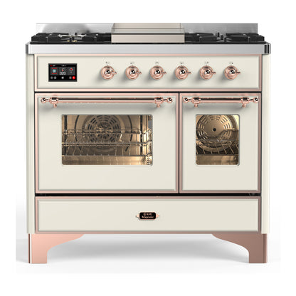 ILVE Majestic III 40" Antique White Dual Fuel Range with 6 Burners and Griddle Triple Glass Door Natural Gas