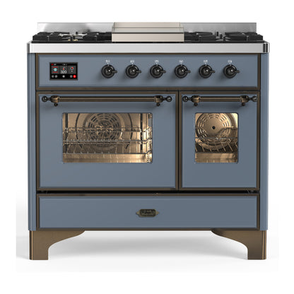 ILVE Majestic III 40" Blue Grey Dual Fuel Range with 6 Burners and Griddle Triple Glass Door Liquid Propane