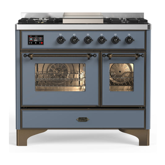 ILVE Majestic III 40" Blue Grey Dual Fuel Range with 6 Burners and Griddle Triple Glass Door Natural Gas