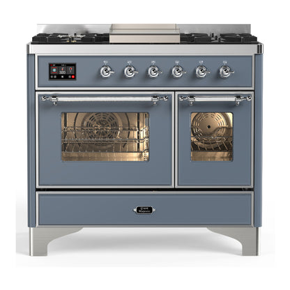 ILVE Majestic III 40" Blue Grey Dual Fuel Range with 6 Burners and Griddle Triple Glass Door Liquid Propane