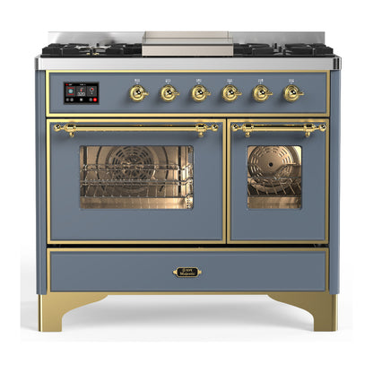 ILVE Majestic III 40" Blue Grey Dual Fuel Range with 6 Burners and Griddle Triple Glass Door Liquid Propane