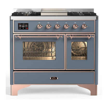 ILVE Majestic III 40" Blue Grey Dual Fuel Range with 6 Burners and Griddle Triple Glass Door Liquid Propane