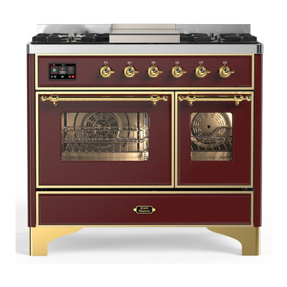 ILVE Majestic III 40" Burgundy Dual Fuel Range with 6 Burners and Griddle Triple Glass Door Natural Gas