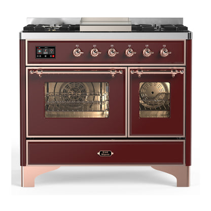 ILVE Majestic III 40" Burgundy Dual Fuel Range with 6 Burners and Griddle Triple Glass Door Natural Gas