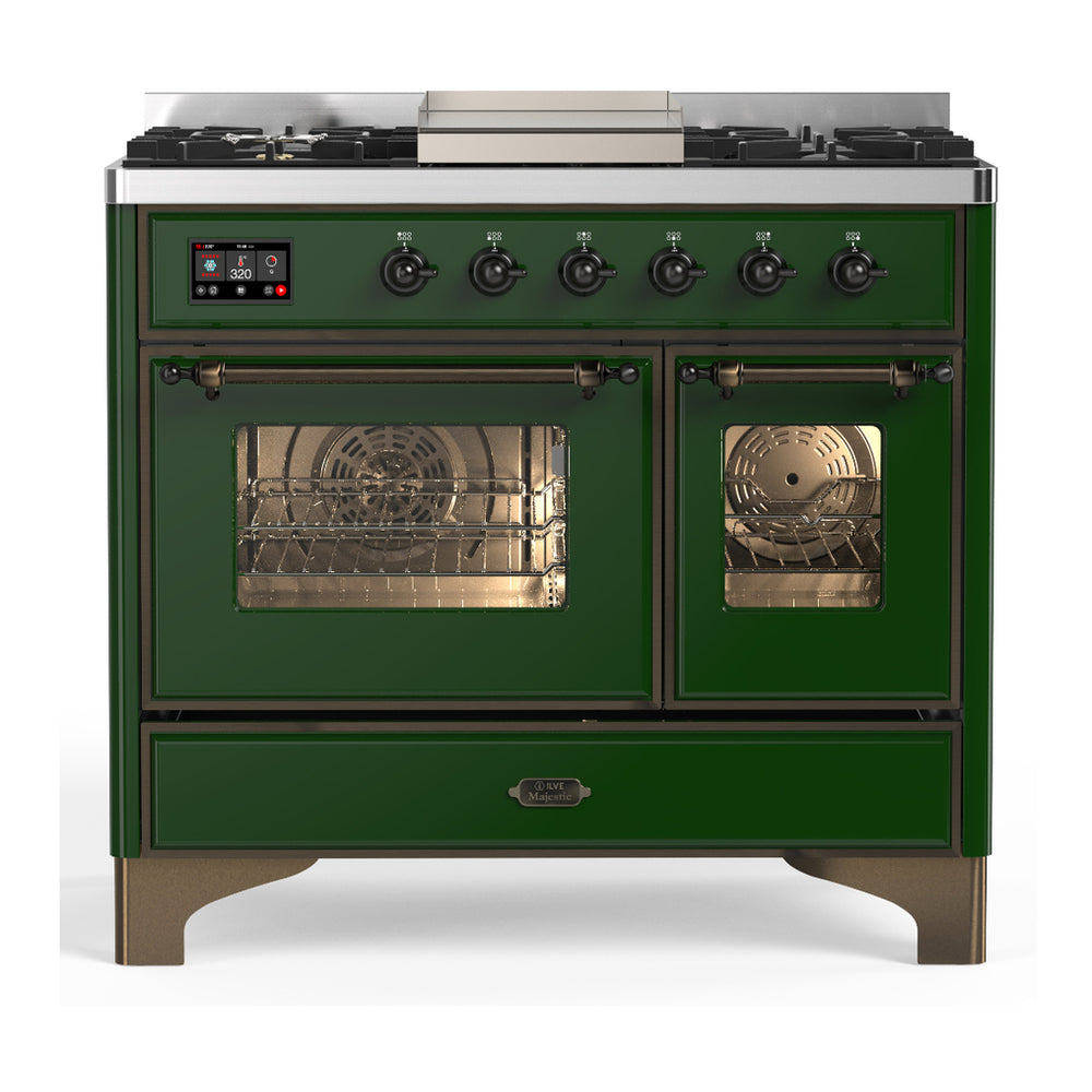 ILVE Majestic III 40" Emerald Green Dual Fuel Range with 6 Burners and Griddle Triple Glass Door Liquid Propane