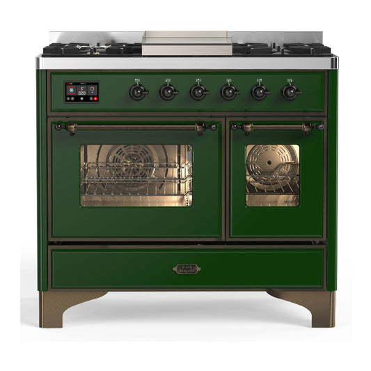 ILVE Majestic III 40" Emerald Green Dual Fuel Range with 6 Burners and Griddle Triple Glass Door Liquid Propane