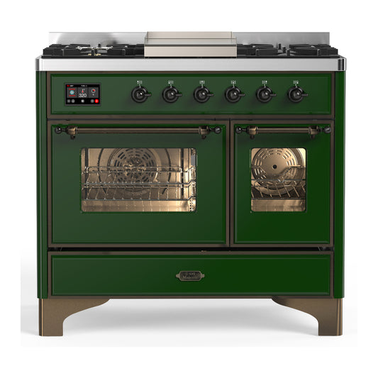 ILVE Majestic III 40" Emerald Green Dual Fuel Range with 6 Burners and Griddle Triple Glass Door Natural Gas