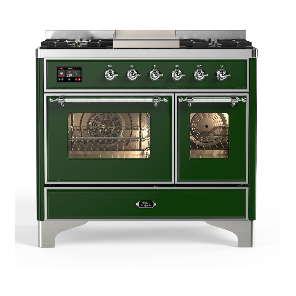 ILVE Majestic III 40" Emerald Green Dual Fuel Range with 6 Burners and Griddle Triple Glass Door Liquid Propane