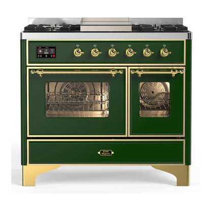 ILVE Majestic III 40" Emerald Green Dual Fuel Range with 6 Burners and Griddle Triple Glass Door Liquid Propane