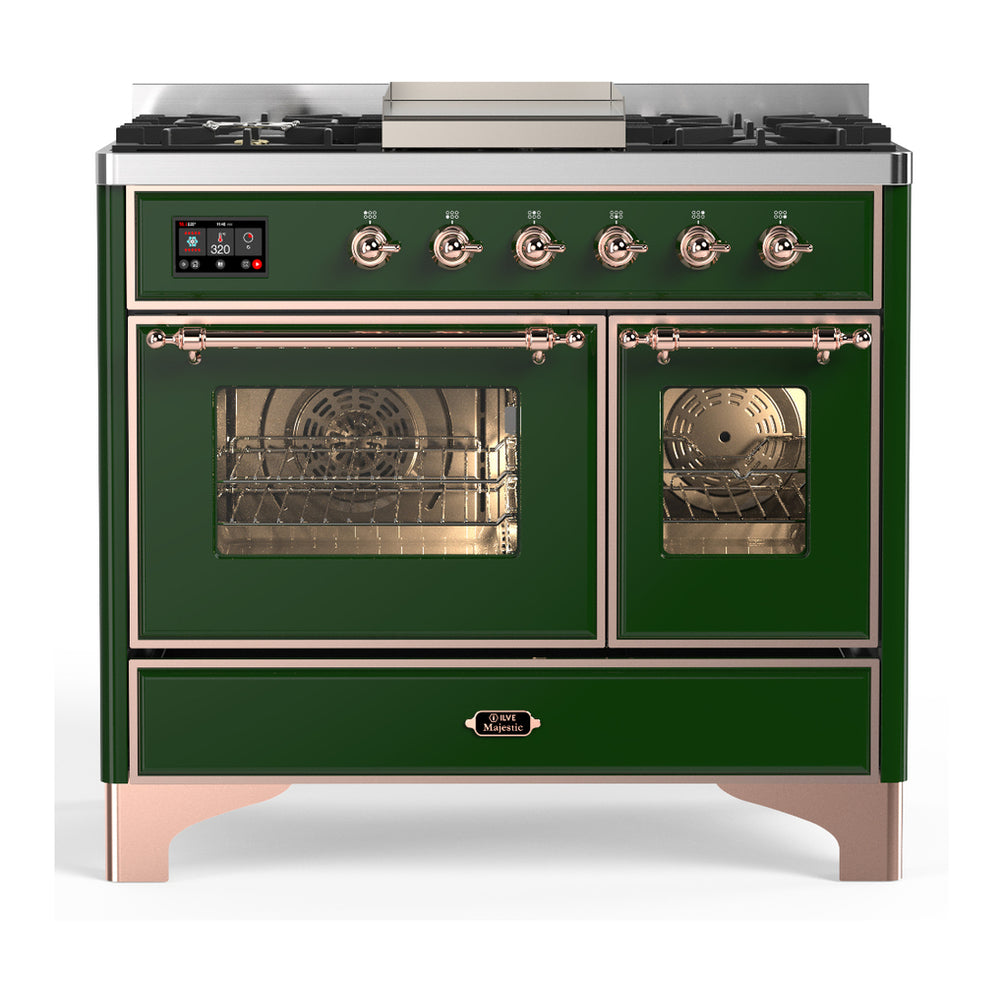 ILVE Majestic III 40" Emerald Green Dual Fuel Range with 6 Burners and Griddle Triple Glass Door Liquid Propane