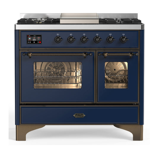 ILVE Majestic III 40" Midnight Blue Dual Fuel Range with 6 Burners and Griddle Triple Glass Door Liquid Propane