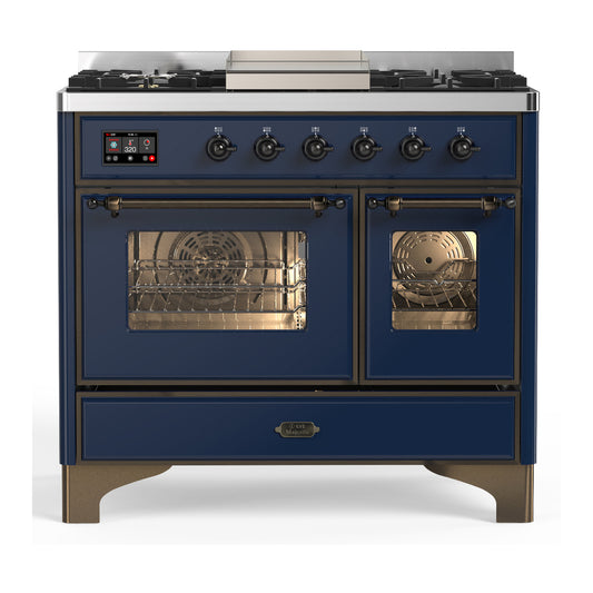 ILVE Majestic III 40" Midnight Blue Dual Fuel Range with 6 Burners and Griddle Triple Glass Door Natural Gas
