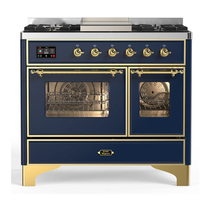 ILVE Majestic III 40" Midnight Blue Dual Fuel Range with 6 Burners and Griddle Triple Glass Door Liquid Propane