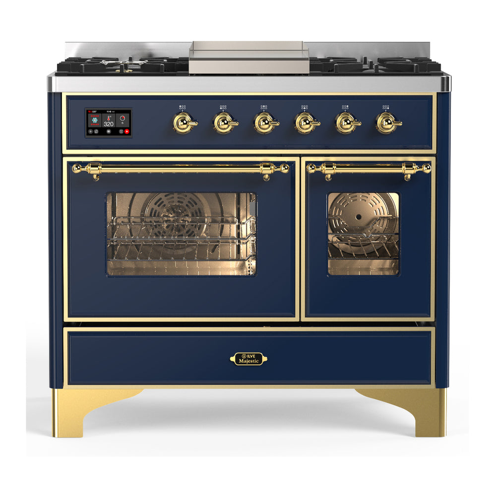 ILVE Majestic III 40" Midnight Blue Dual Fuel Range with 6 Burners and Griddle Triple Glass Door Natural Gas