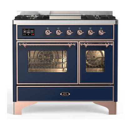 ILVE Majestic III 40" Midnight Blue Dual Fuel Range with 6 Burners and Griddle Triple Glass Door Liquid Propane