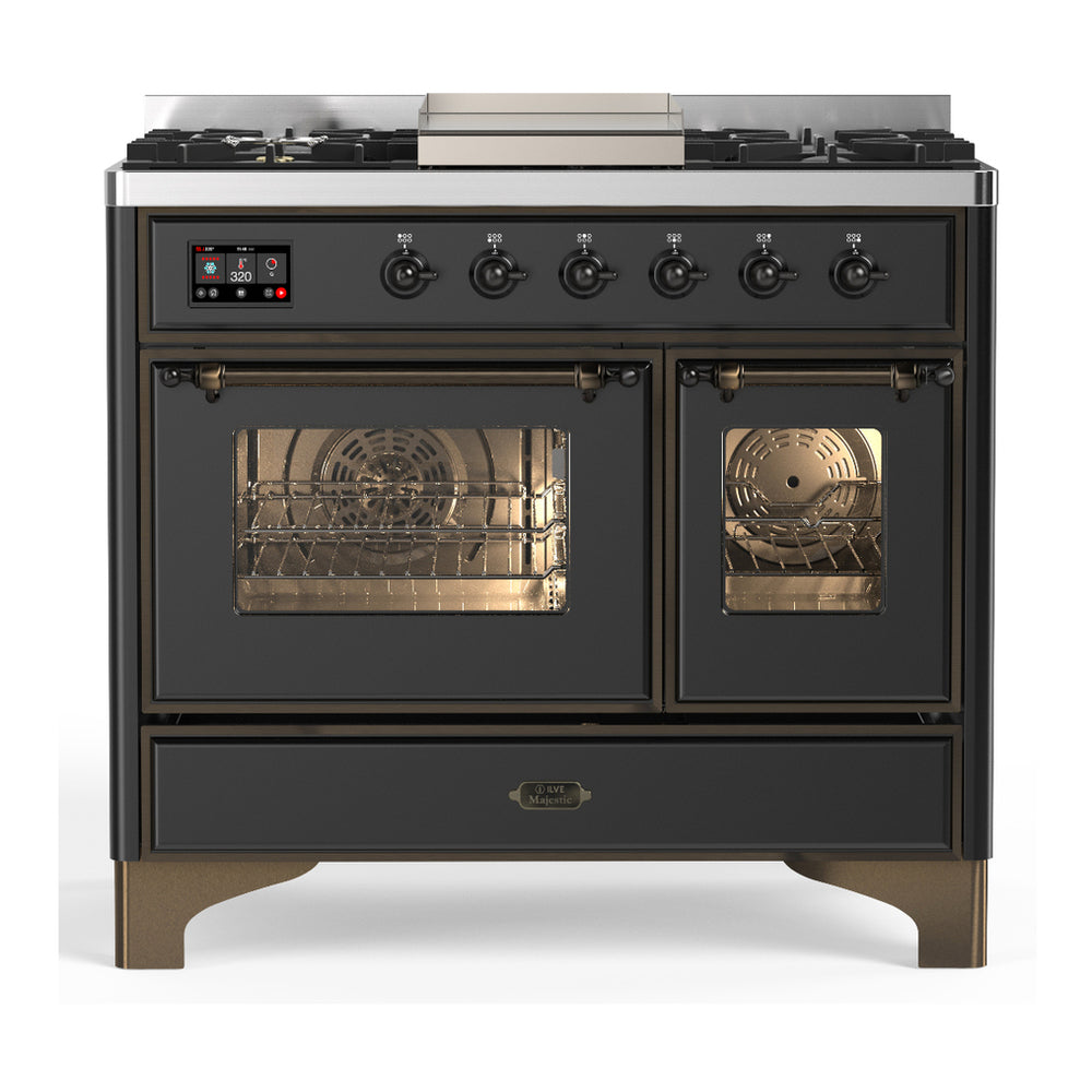 ILVE Majestic III 40" Graphite Matte Dual Fuel Range with 6 Burners and Griddle Triple Glass Door Liquid Propane