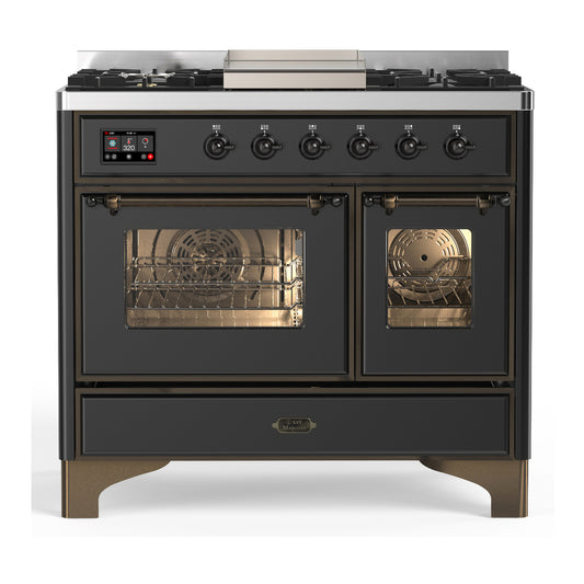 ILVE Majestic III 40" Graphite Matte Dual Fuel Range with 6 Burners and Griddle Triple Glass Door Liquid Propane