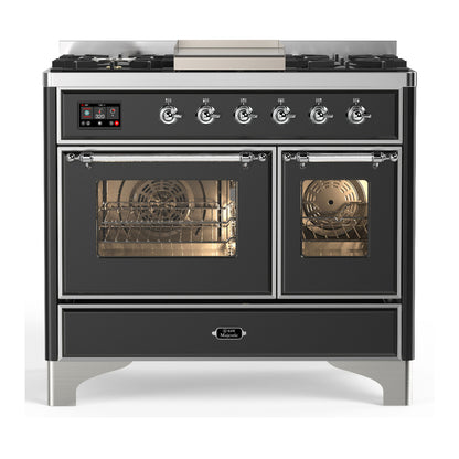 ILVE Majestic III 40" Graphite Matte Dual Fuel Range with 6 Burners and Griddle Triple Glass Door Liquid Propane