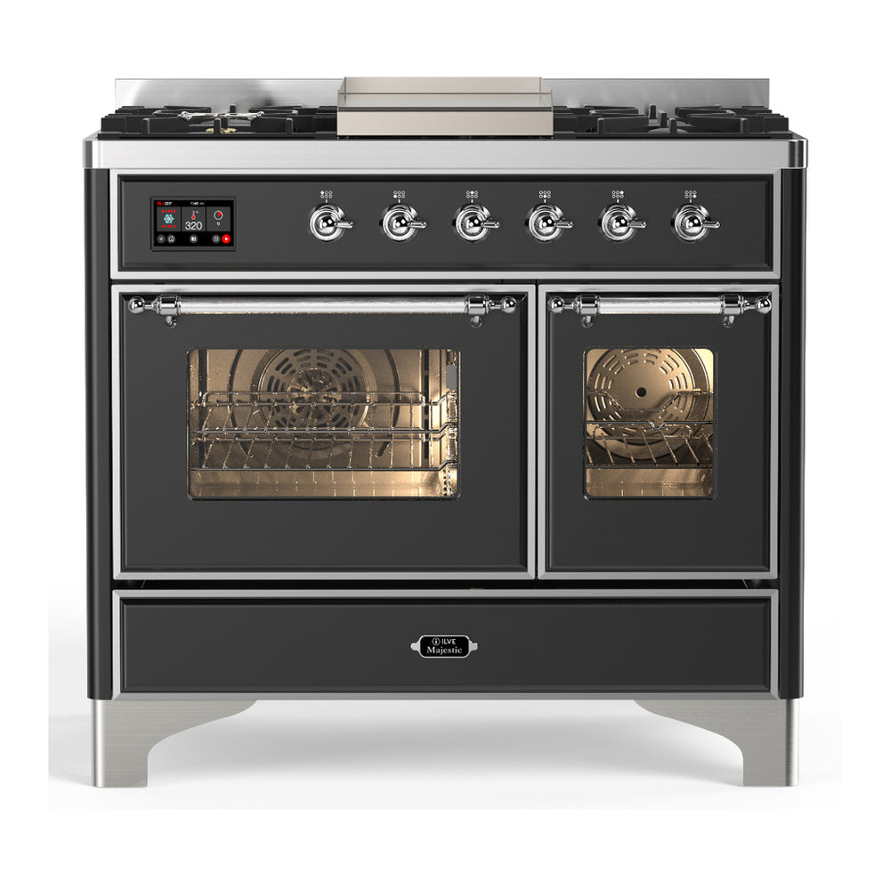 ILVE Majestic III 40" Graphite Matte Dual Fuel Range with 6 Burners and Griddle Triple Glass Door Natural Gas