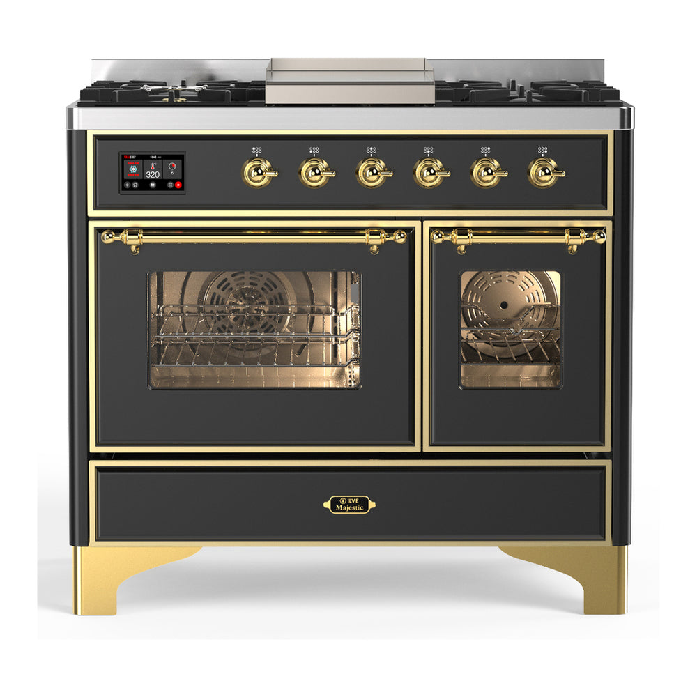 ILVE Majestic III 40" Graphite Matte Dual Fuel Range with 6 Burners and Griddle Triple Glass Door Natural Gas
