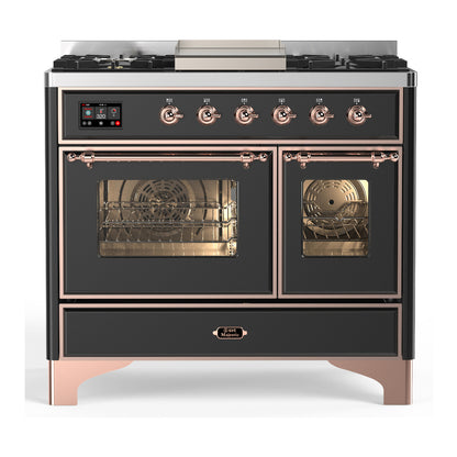 ILVE Majestic III 40" Graphite Matte Dual Fuel Range with 6 Burners and Griddle Triple Glass Door Liquid Propane