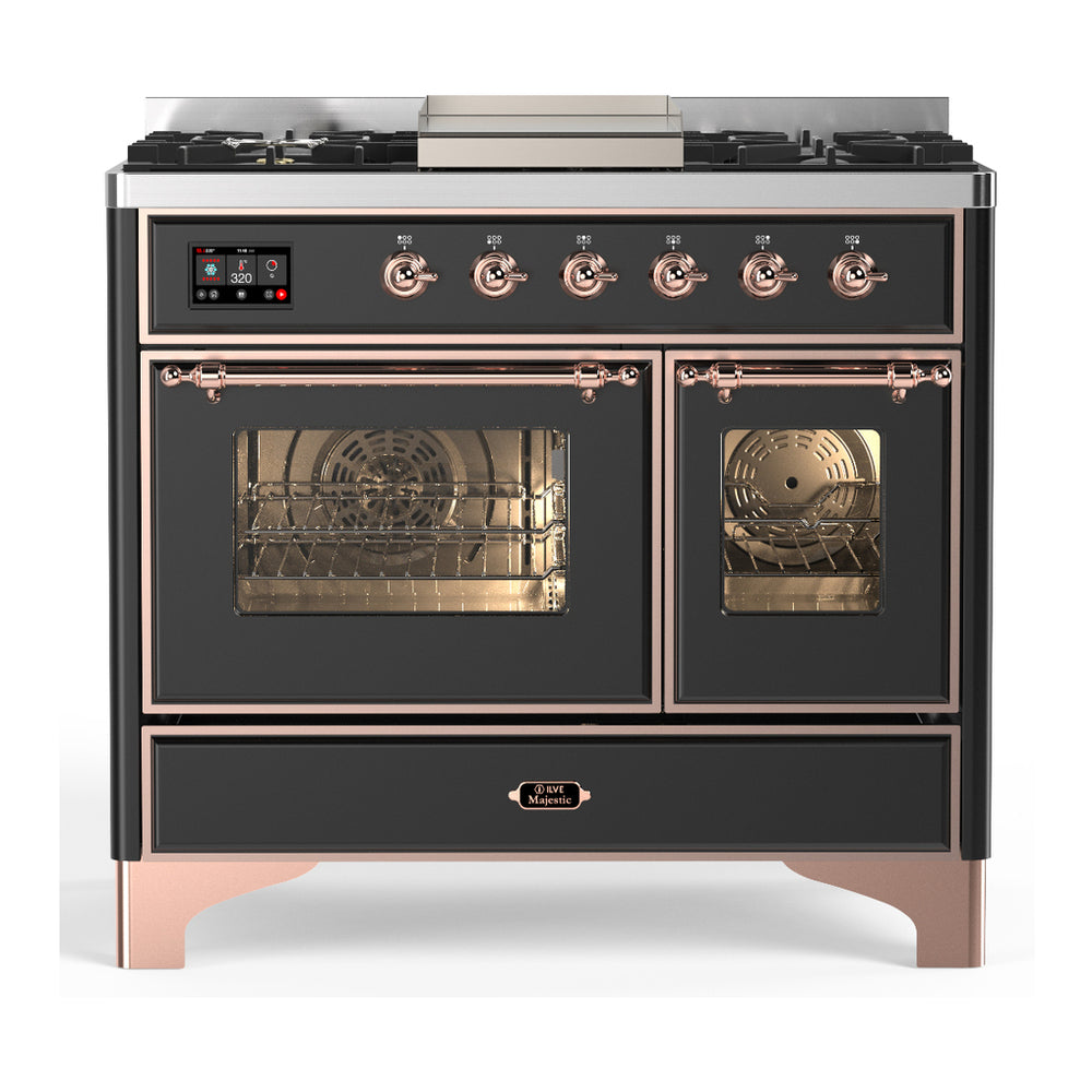 ILVE Majestic III 40" Graphite Matte Dual Fuel Range with 6 Burners and Griddle Triple Glass Door Natural Gas