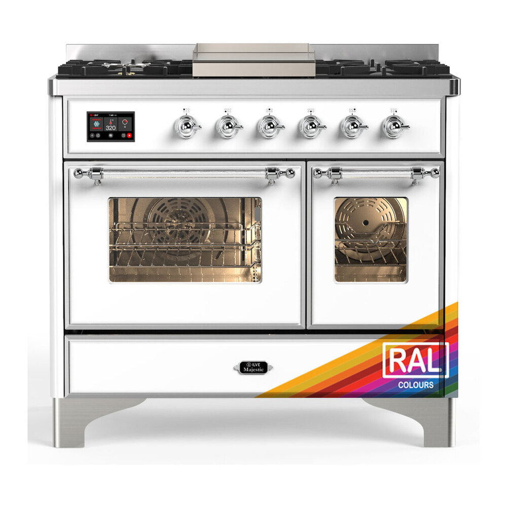 ILVE Majestic III 40" RAL Dual Fuel Range with 6 Burners and Griddle Triple Glass Door Natural Gas