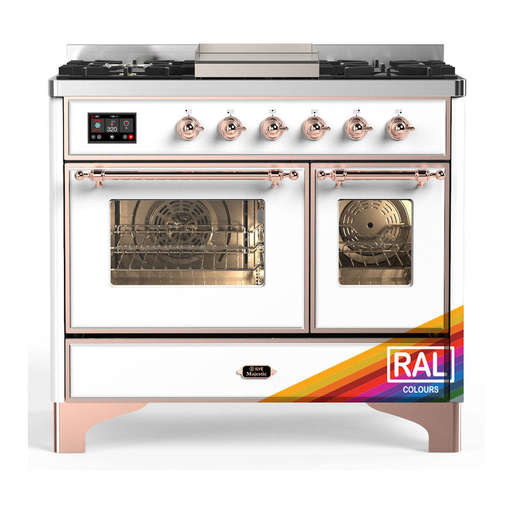 ILVE Majestic III 40" RAL Dual Fuel Range with 6 Burners and Griddle Triple Glass Door Natural Gas