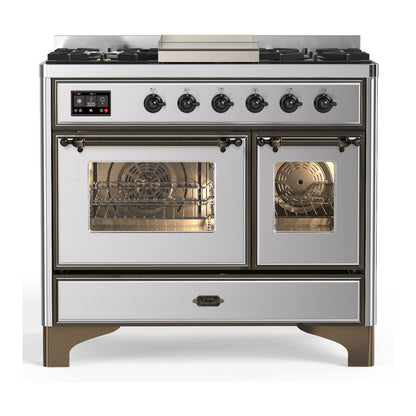 ILVE Majestic III 40" Stainless Steel Dual Fuel Range with 6 Burners and Griddle Triple Glass Door Liquid Propane