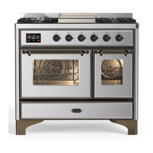 ILVE Majestic III 40" Stainless Steel Dual Fuel Range with 6 Burners and Griddle Triple Glass Door Natural Gas