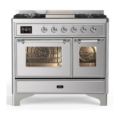 ILVE Majestic III 40" Stainless Steel Dual Fuel Range with 6 Burners and Griddle Triple Glass Door Liquid Propane