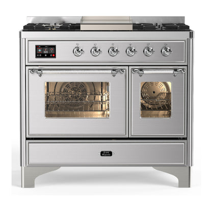 ILVE Majestic III 40" Stainless Steel Dual Fuel Range with 6 Burners and Griddle Triple Glass Door Natural Gas