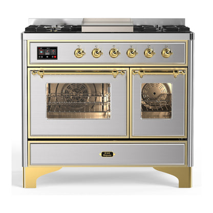 ILVE Majestic III 40" Stainless Steel Dual Fuel Range with 6 Burners and Griddle Triple Glass Door Natural Gas