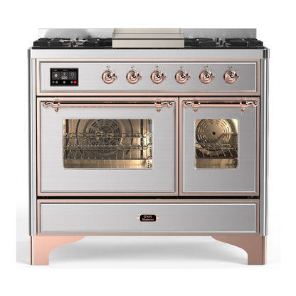 ILVE Majestic III 40" Stainless Steel Dual Fuel Range with 6 Burners and Griddle Triple Glass Door Natural Gas
