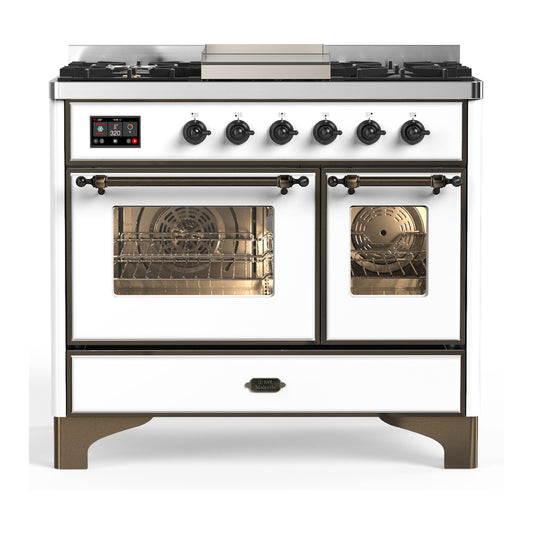ILVE Majestic III 40" White Dual Fuel Range with 6 Burners and Griddle Triple Glass Door Liquid Propane
