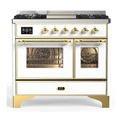 ILVE Majestic III 40" White Dual Fuel Range with 6 Burners and Griddle Triple Glass Door Liquid Propane